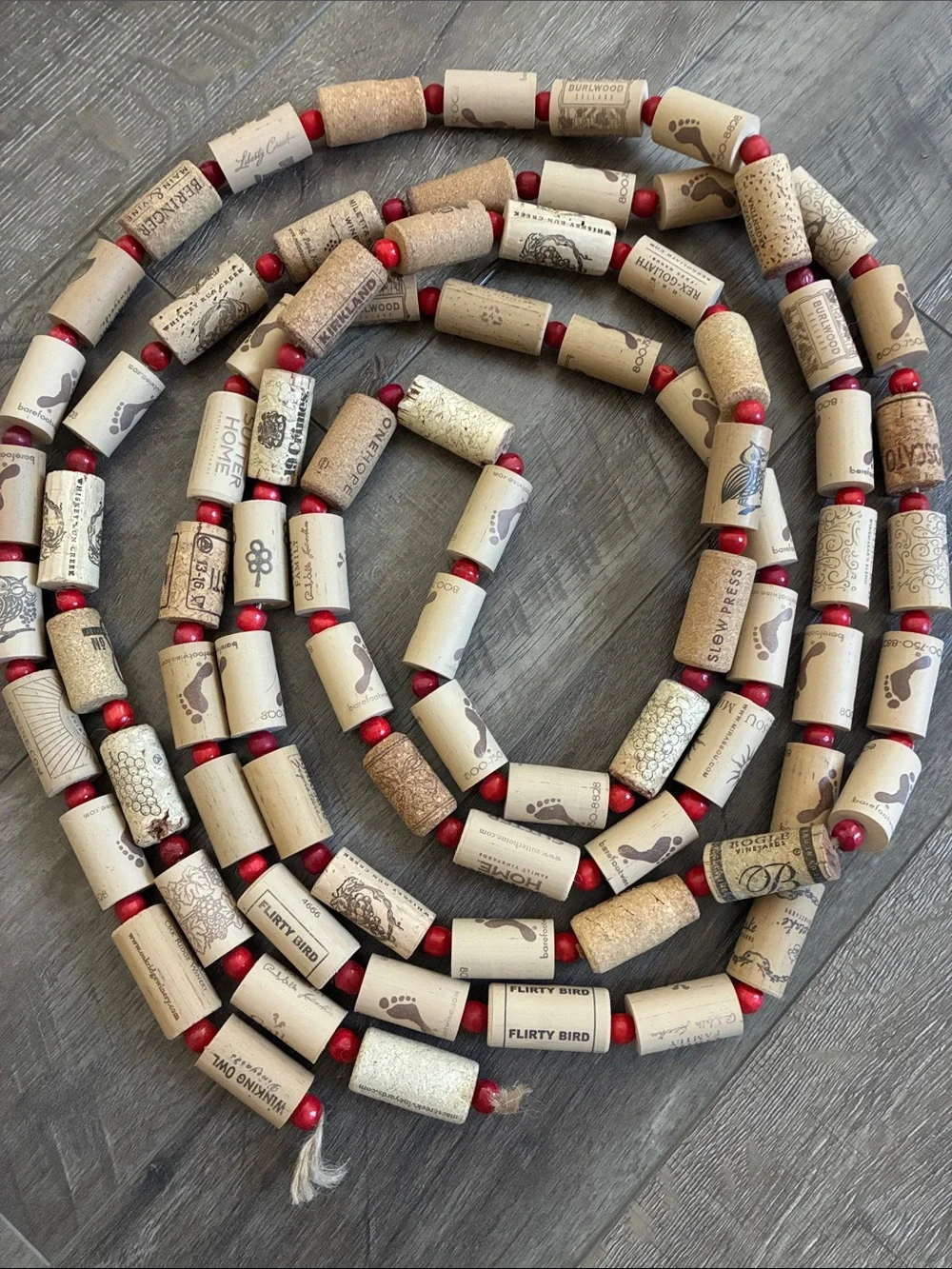 Handmade Wine Cork & Red Wooden Beads Garland 140 Foot